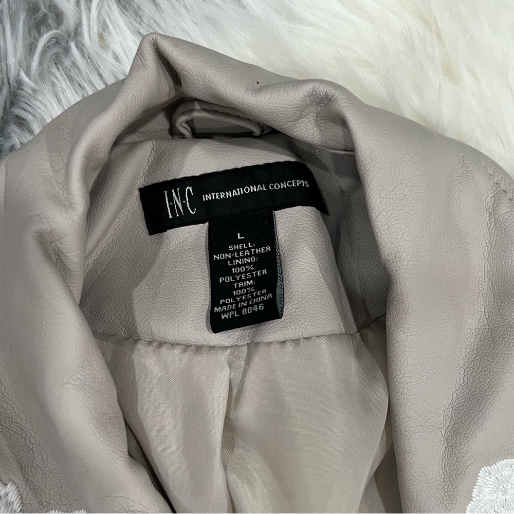 INC International Concepts Beige Floral Faux Leather Jacket - Picture 6 of 15